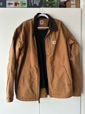 Carhartt Men’s Brown Canvas Duck Jacket with Dark Collar